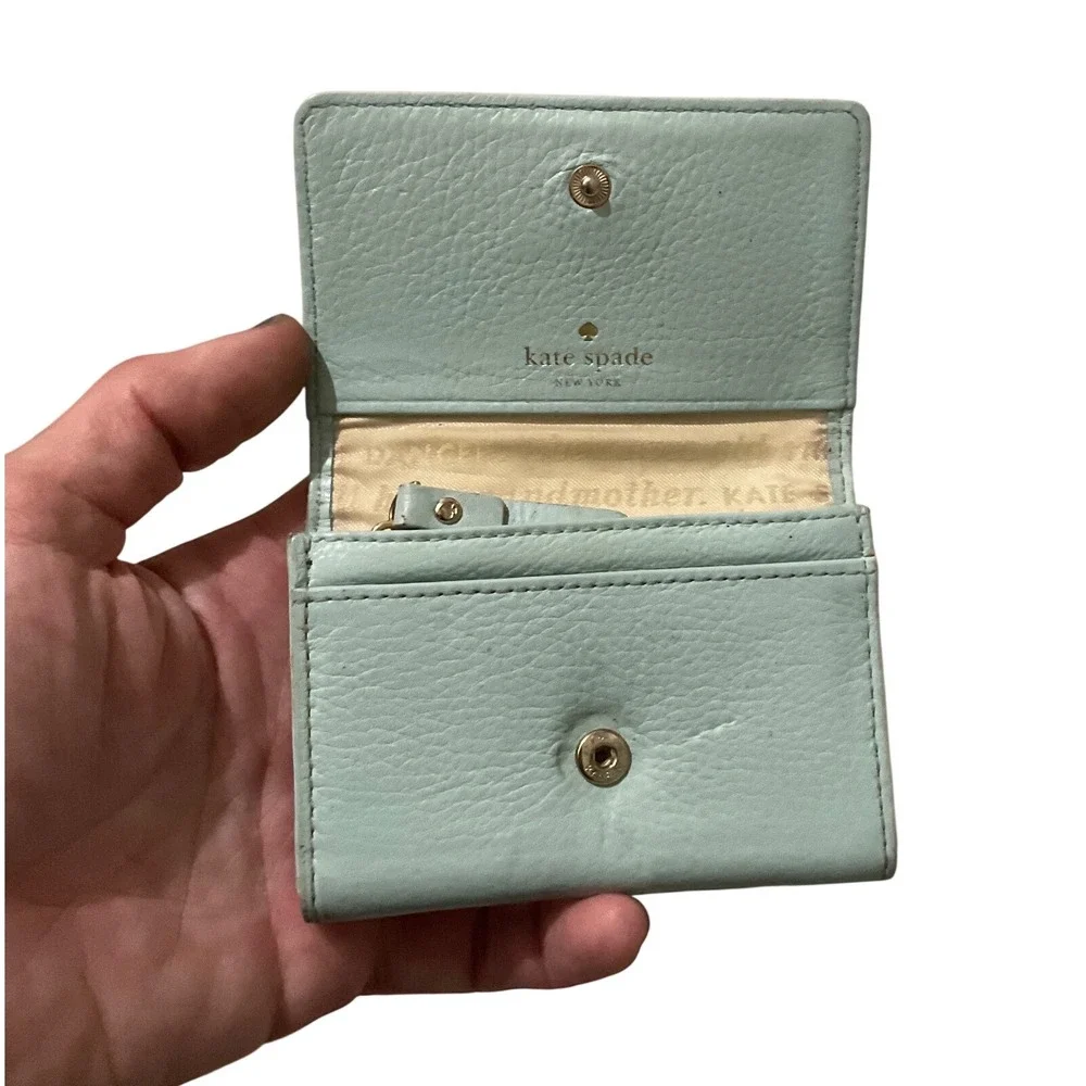 Kate Spade Mint Green Pebbled Leather Bow Card Holder Wallet PWRU4240